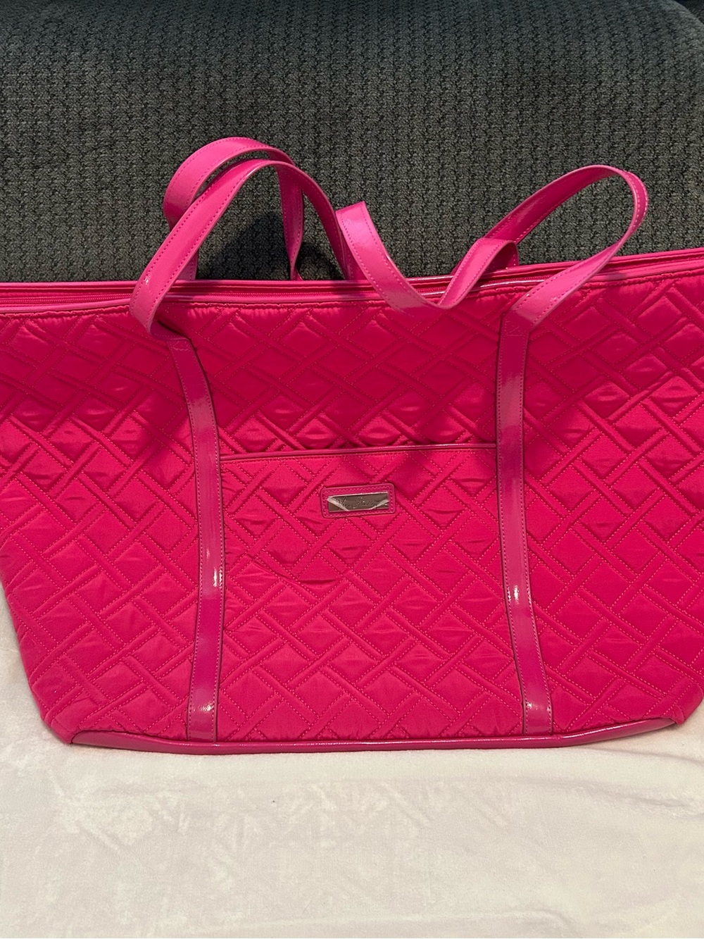 Hot Pink Quilted Tote Bag with Patent Trim